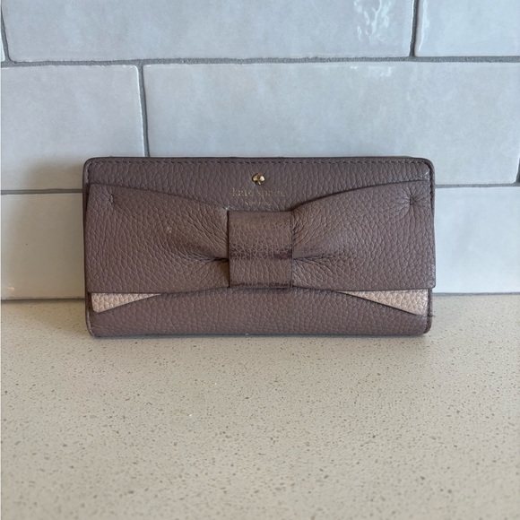 KATE SPADE EDEN LANE JACINDA PORCINI BOW LEATHER WALLET DUSTY PINK - Picture 1 of 10